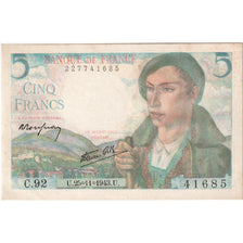 France, 5 Francs, Berger, 1943-11-25, C.92, AU(50-53)