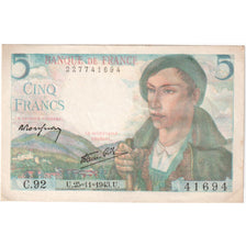 France, 5 Francs, Berger, 1943-11-25, C.92, AU(50-53)
