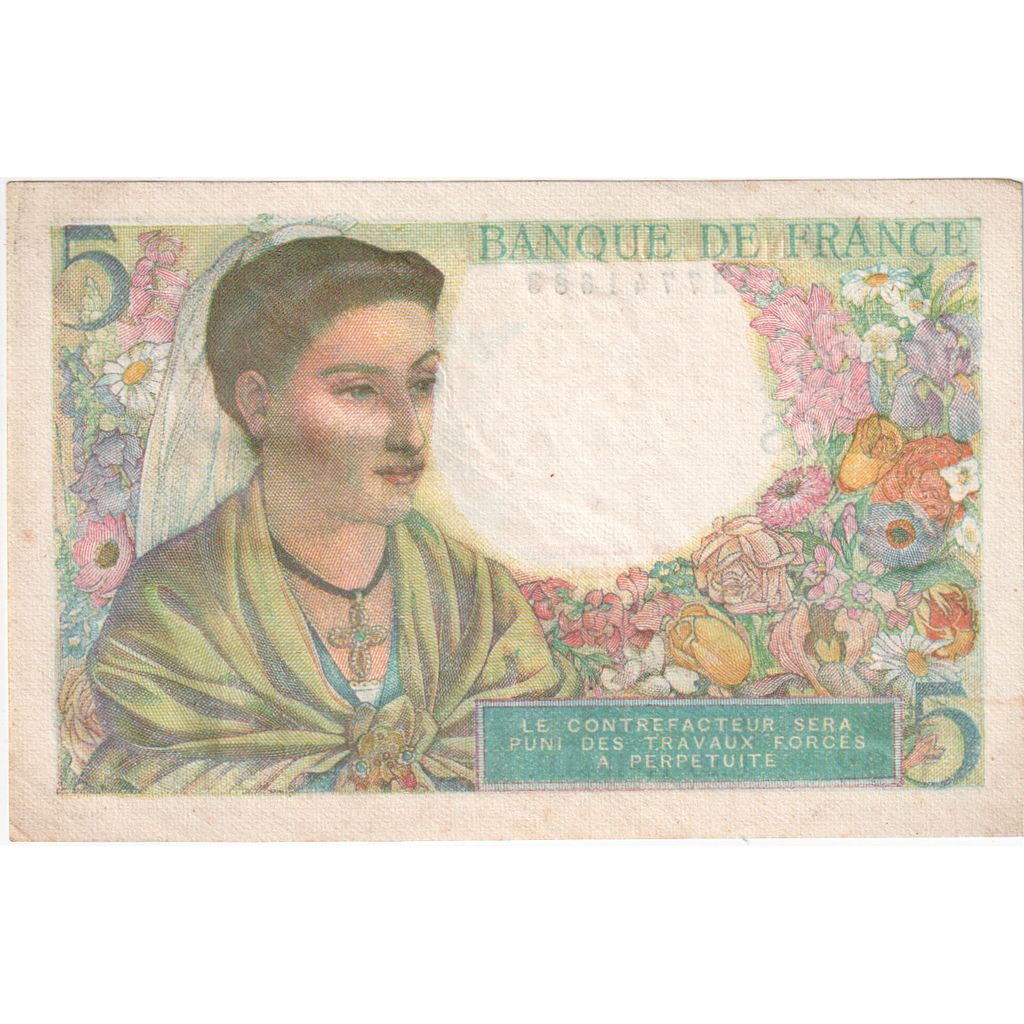 France, 5 Francs, Berger, 1943-11-25, C.92, AU(50-53)