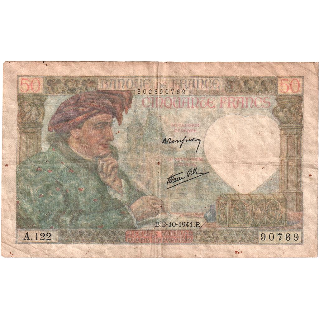 Francia, 50 Francs, Jacques Coeur, 1941-10-02, A.122, B