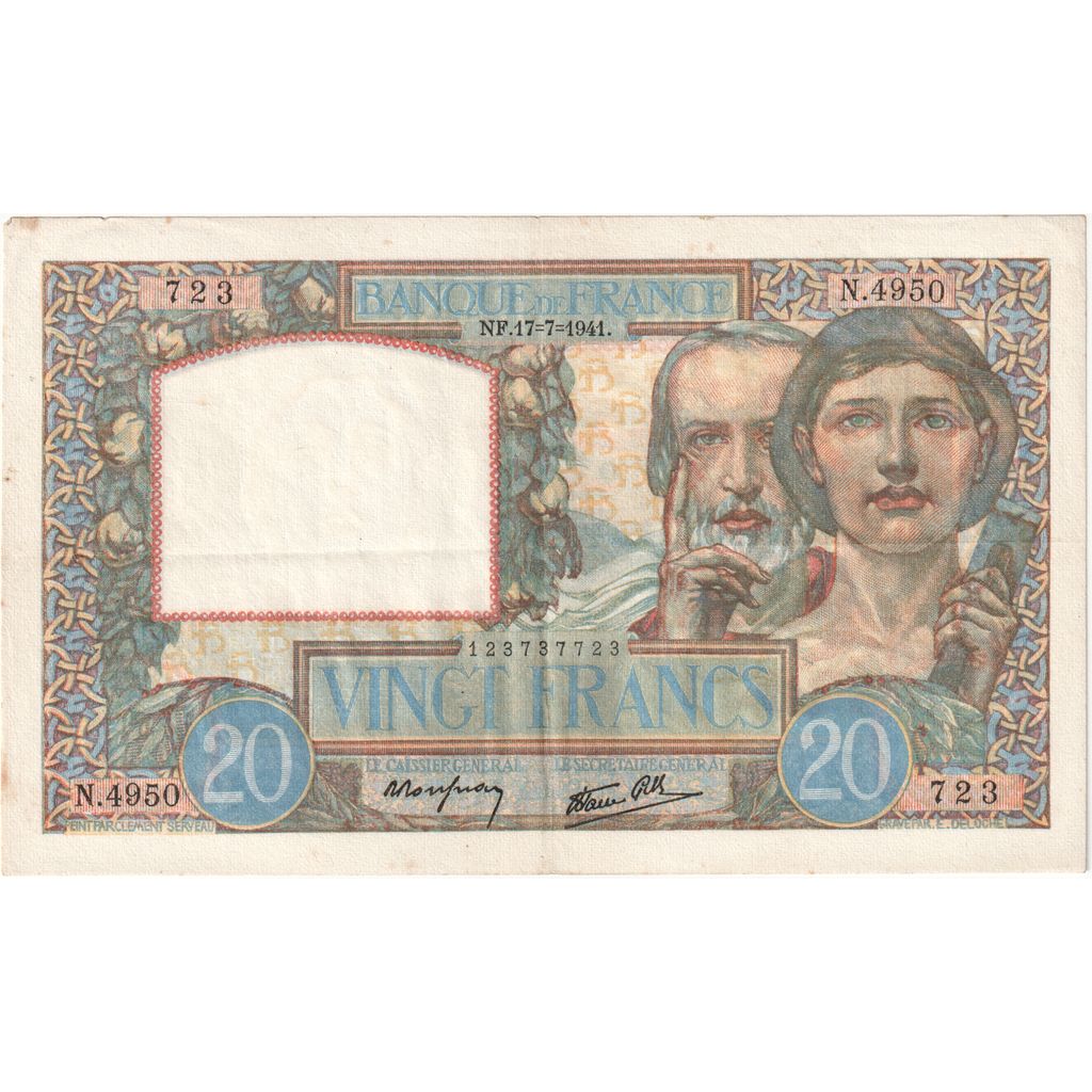 Francia, 20 Francs, Science et Travail, 1941-07-17, N.4950, MBC