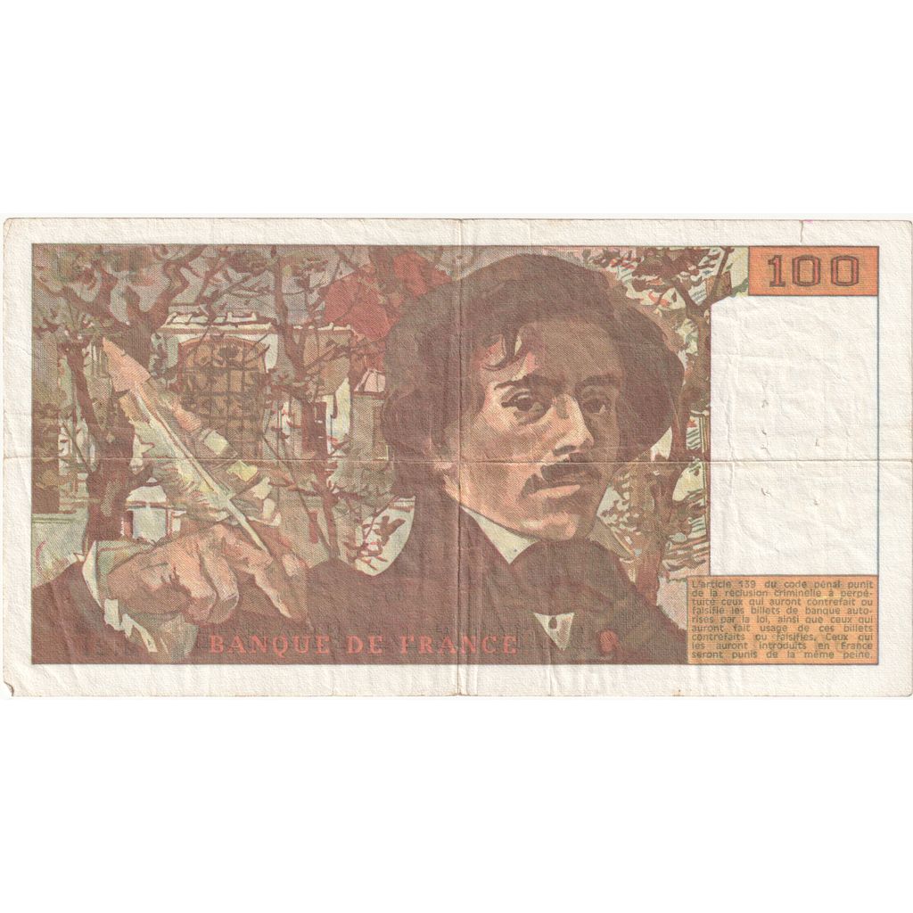 France, 100 Francs, Delacroix, 1993, M.210, VF(30-35)