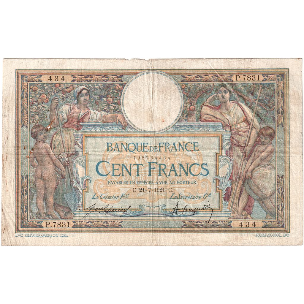 Frankrijk, 100 Francs, Luc Olivier Merson, 1921-03-29, P.7831, TB