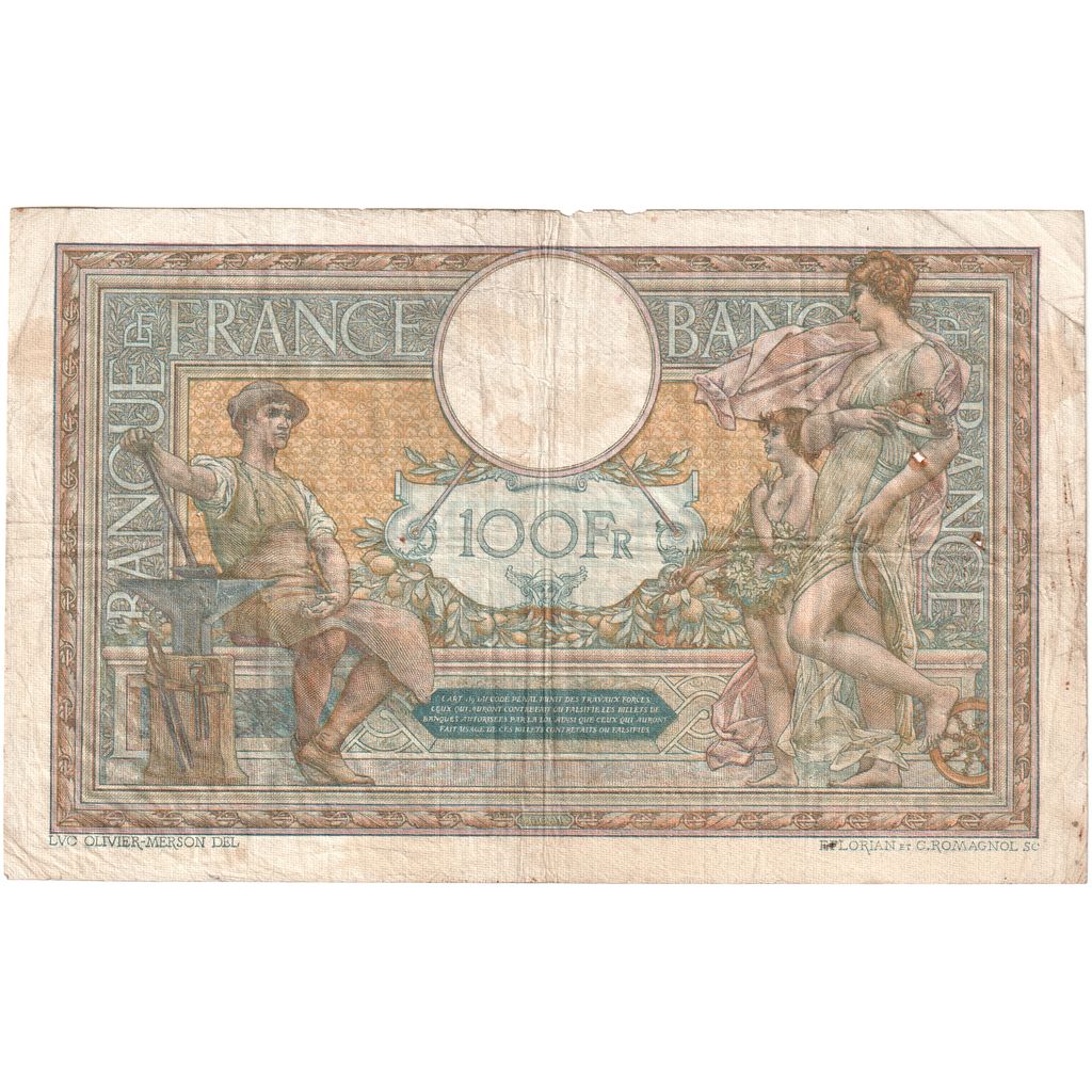 Frankrijk, 100 Francs, Luc Olivier Merson, 1921-03-29, P.7831, TB