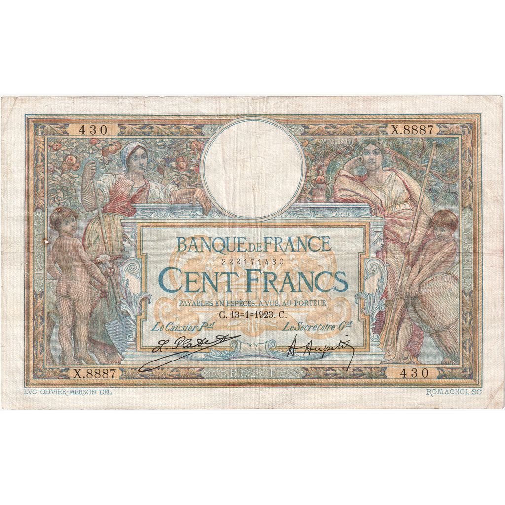 Frankrijk, 100 Francs, Luc Olivier Merson, 1923-01-13, X.8887, TB
