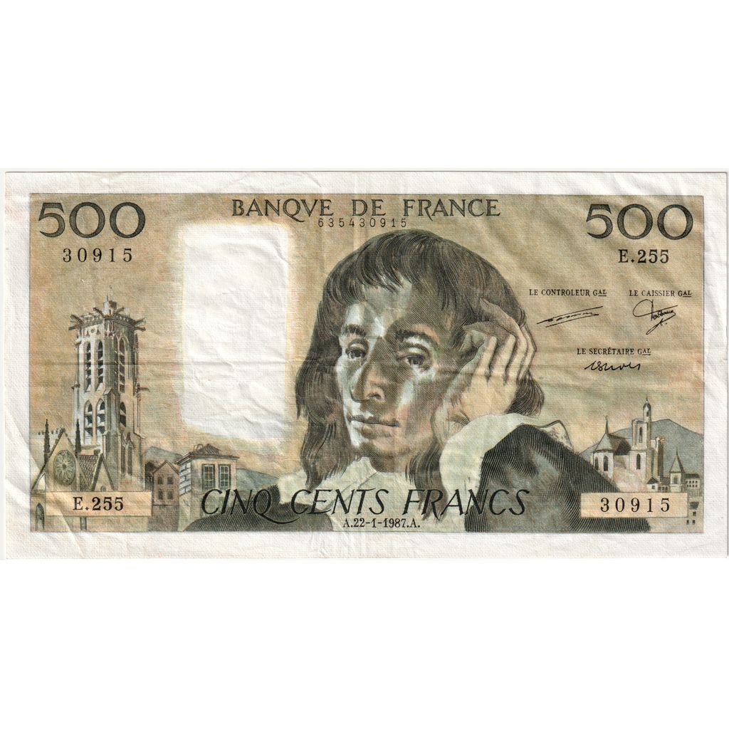 France, 500 Francs, Pascal, 1987-01-22, E.255, EF(40-45)