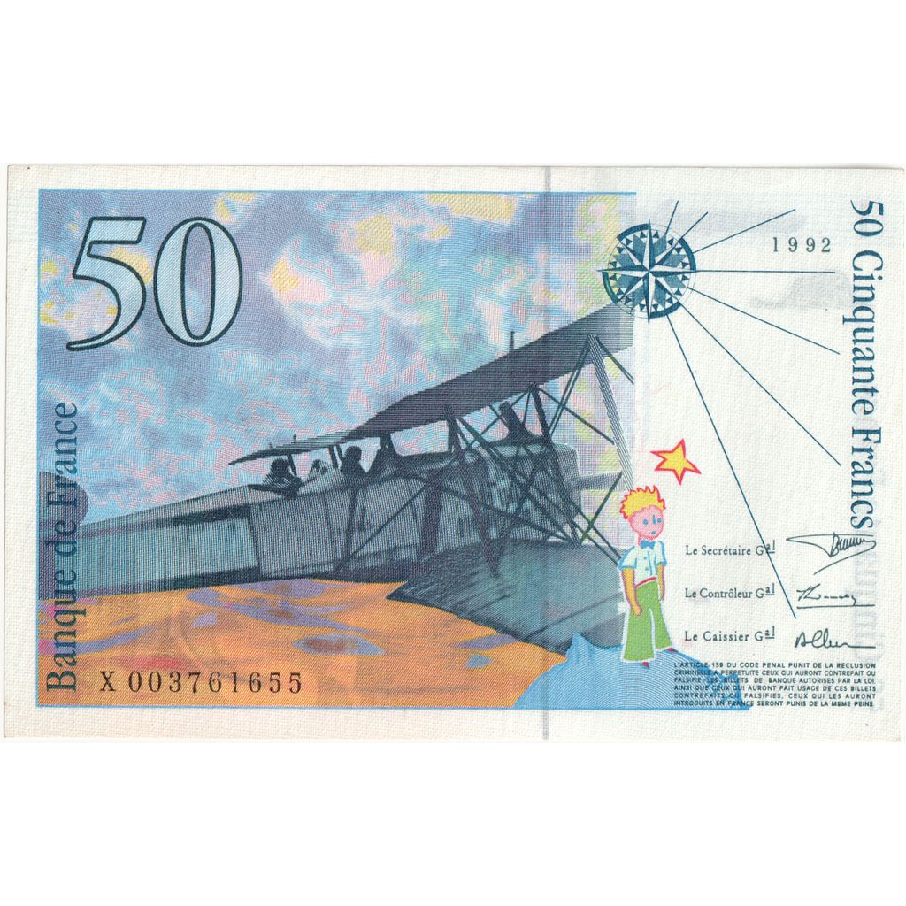France, 50 Francs, St Exupéry, 1992, X003761655, SUP
