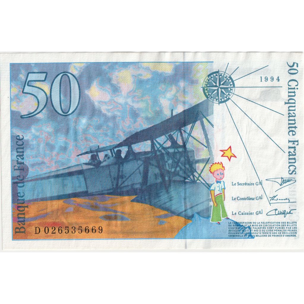 França, 50 Francs, St Exupéry, 1994, D026535669, UNC(65-70)