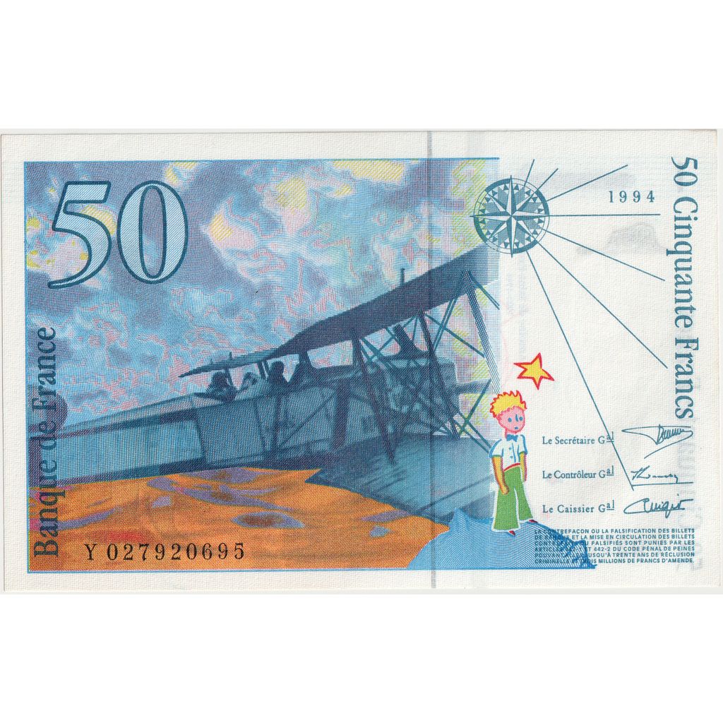 França, 50 Francs, St Exupéry, 1994, Y027920695, UNC(65-70)