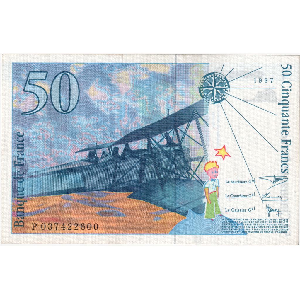 France, 50 Francs, St Exupéry, 1997, P037422600, UNC(65-70)