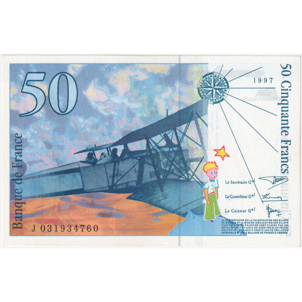 France, 50 Francs, St Exupéry, 1997, J031934760, UNC(65-70)