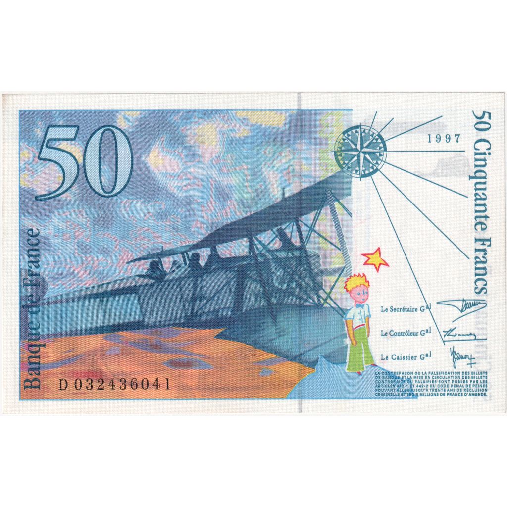 France, 50 Francs, St Exupéry, 1997, D032436041, UNC(65-70)