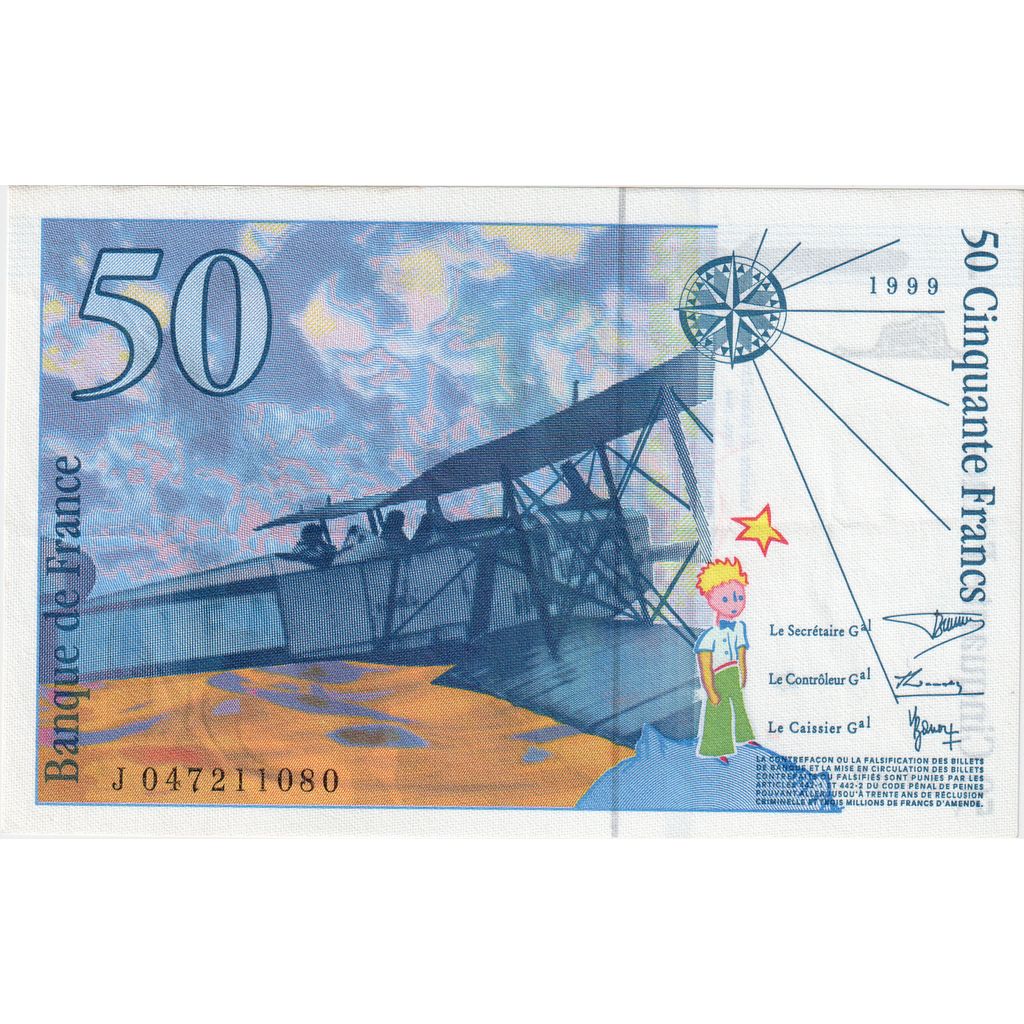 France, 50 Francs, St Exupéry, 1999, J047212080, AU(50-53)