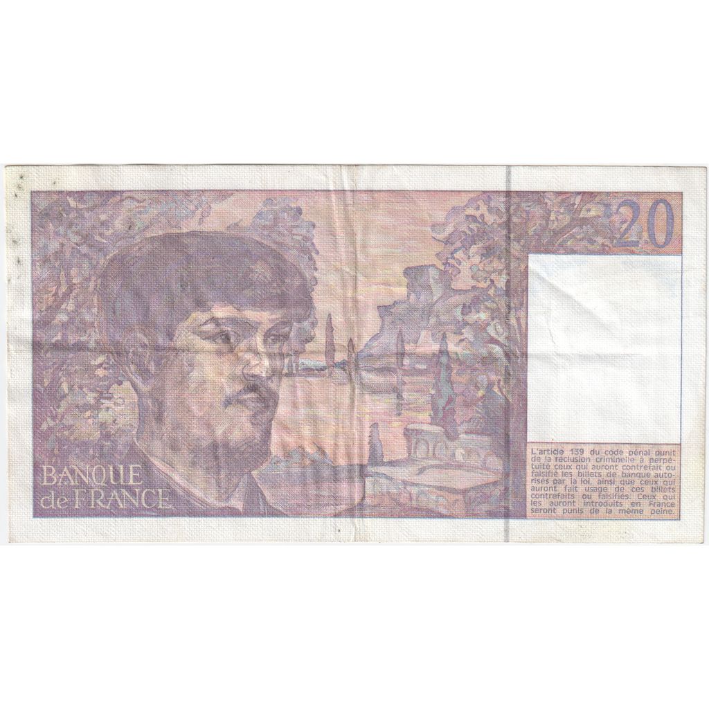 France, 20 Francs, Debussy, 1990, M.027, EF(40-45)