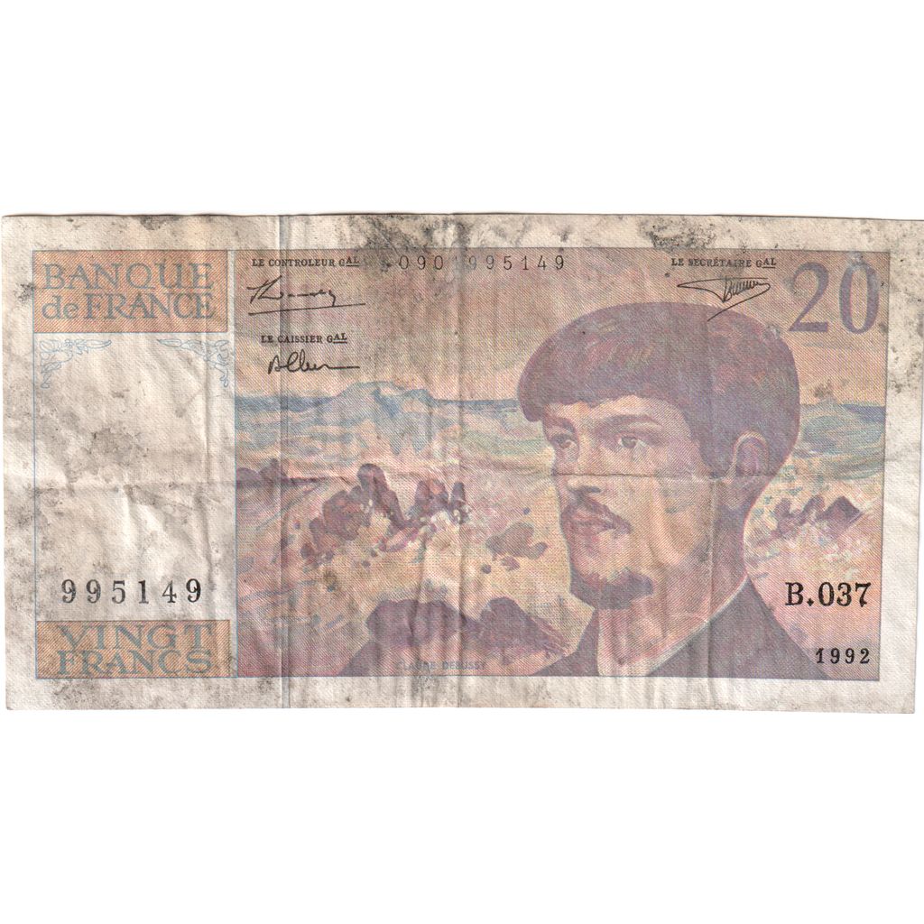 França, 20 Francs, Debussy, 1992, B.037, VF(20-25)