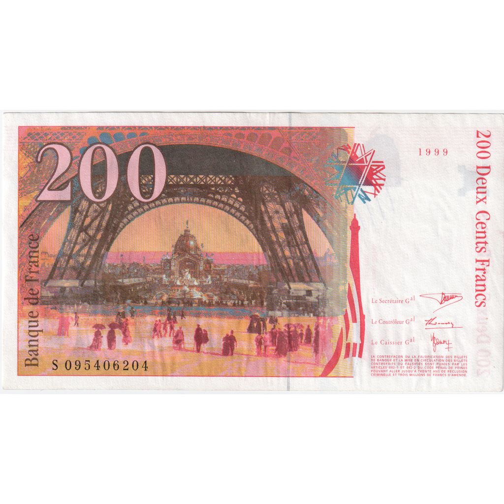 France, 200 Francs, Eiffel, Undated (1998), S095406204, UNC(63)