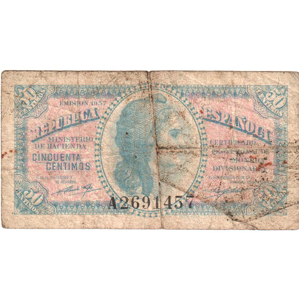 Spain, 50 Centimos, Undated (1937), VG(8-10)