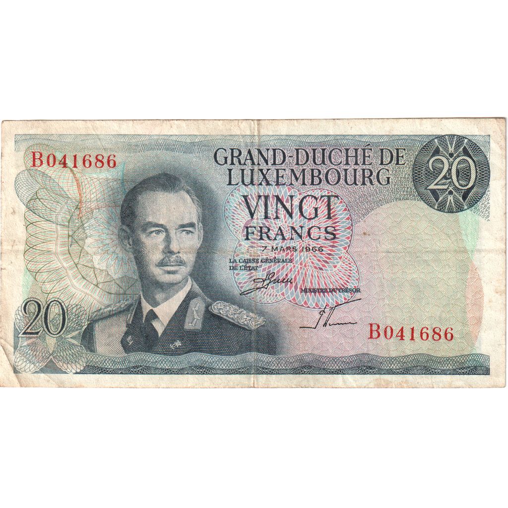 Luxembourg, 20 Francs, 1966-03-07, EF(40-45)