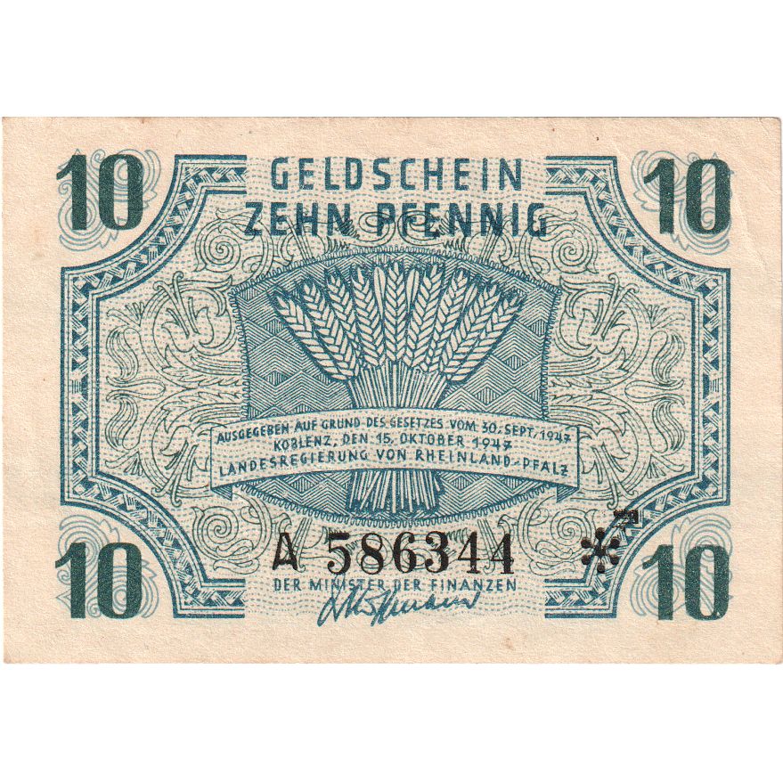 Germany, Coblenz, 10 Pfennig, 1947-10-15, AU(55-58)