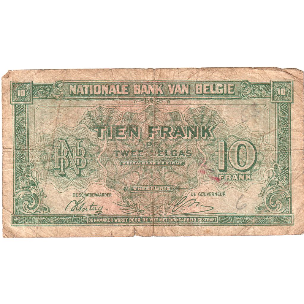 Belgique, 10 Francs-2 Belgas, 1943-02-01, B