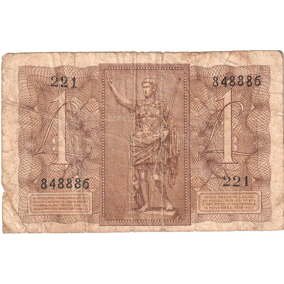 Itália, 1 Lira, 1939-11-14, VG(8-10)