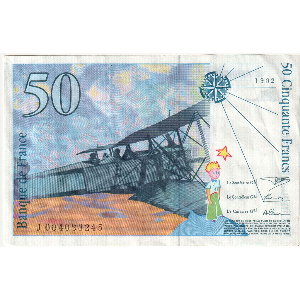 France, 50 Francs, St Exupéry, 1992, J004083245, AU(50-53)