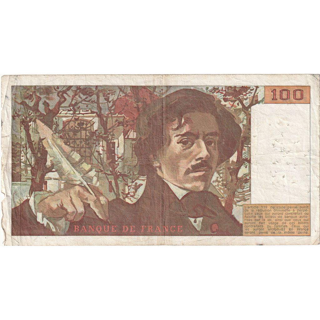France, 100 Francs, Delacroix, 1982, X.57, VF(20-25)