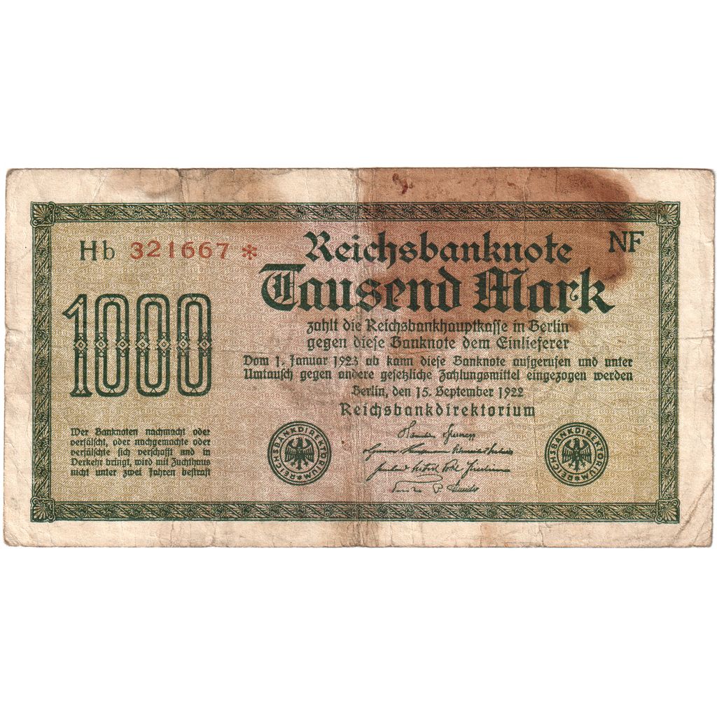 Niemcy, 1000 Mark, 1922-09-15, VF(20-25)