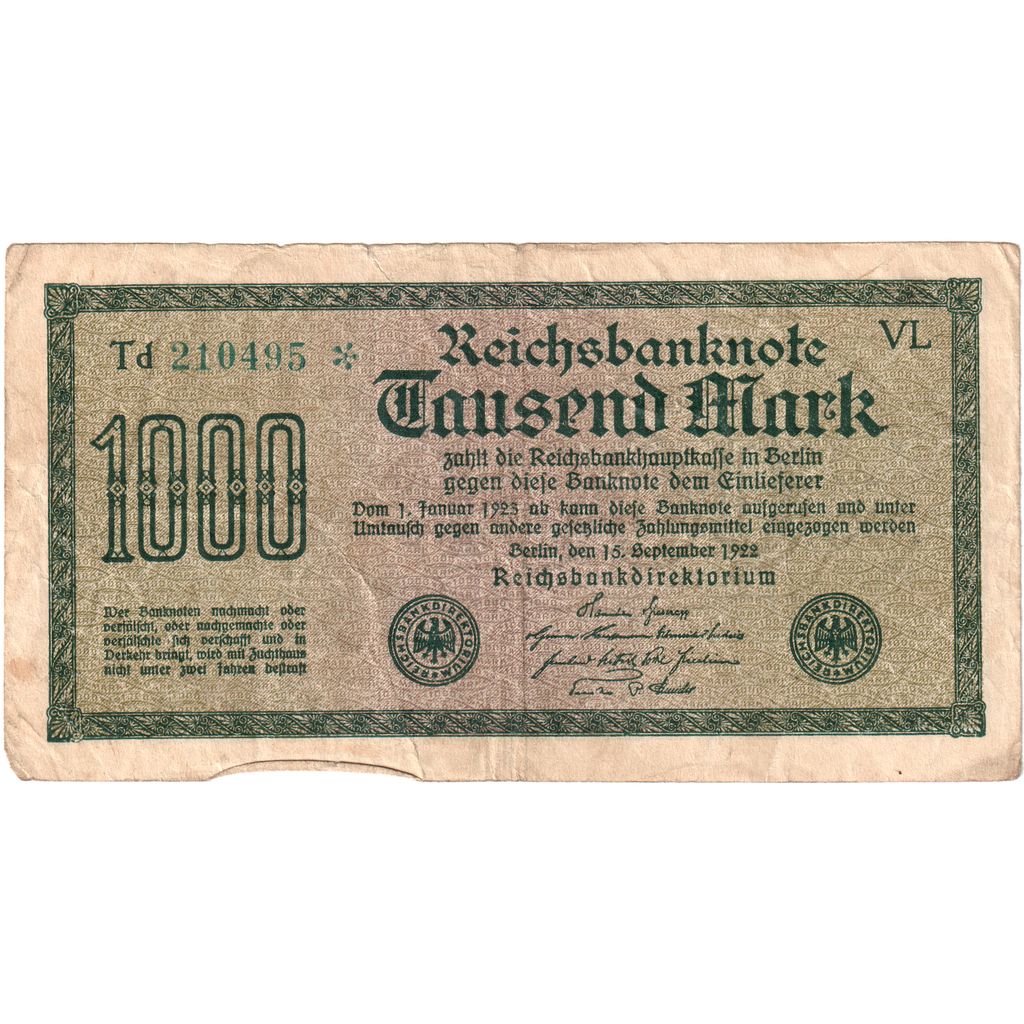 Germany, 1000 Mark, 1922-09-15, EF(40-45)