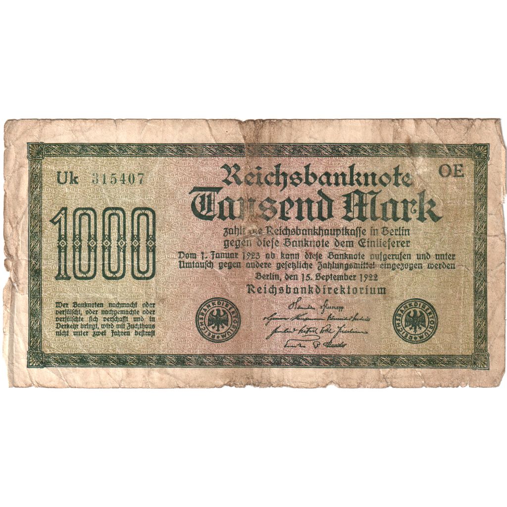 Niemcy, 1000 Mark, 1922-09-15, VG(8-10)