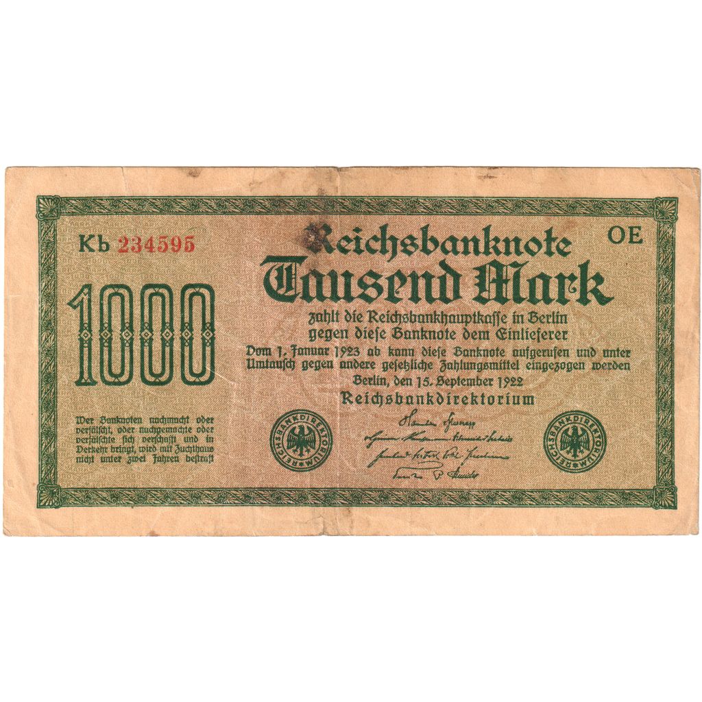 Alemania, 1000 Mark, 1922-09-15, BC+