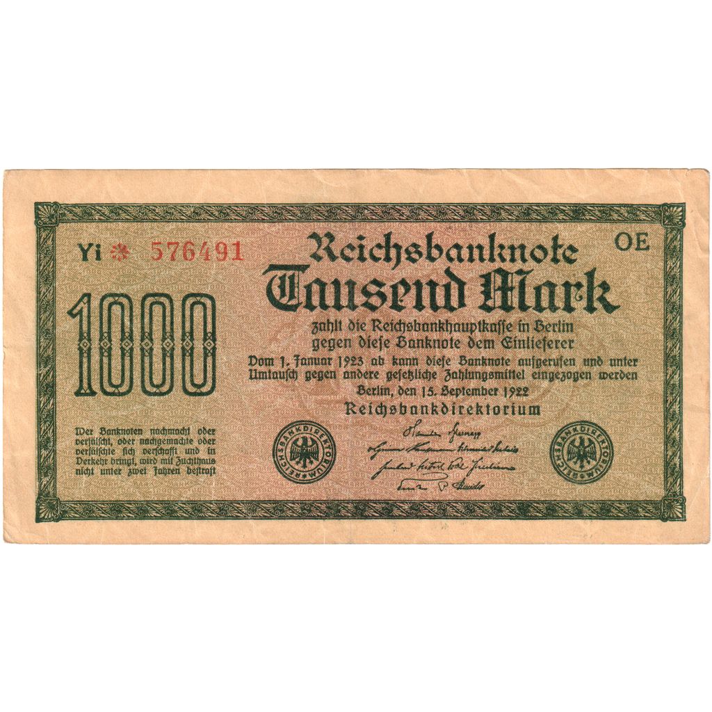 Deutschland, 1000 Mark, 1922-09-15, SS+