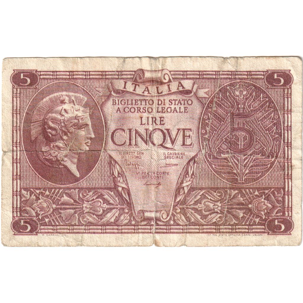 Italie, 5 Lire, 1944-11-23, TB