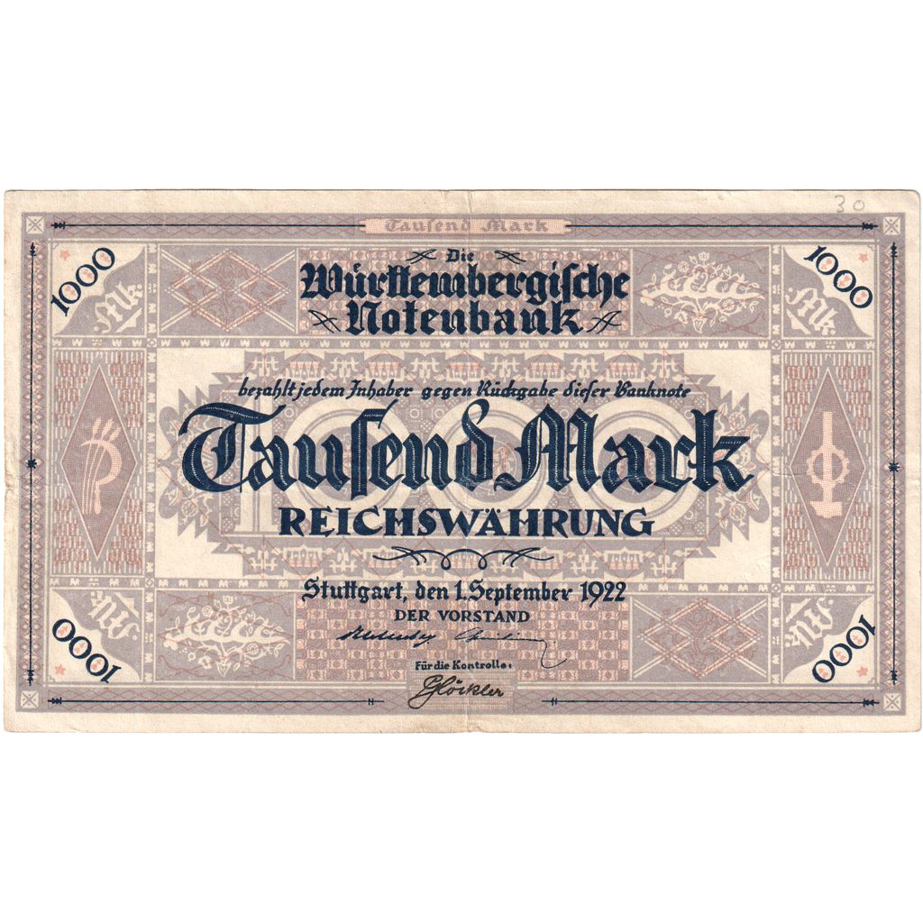 Allemagne, 1000 Mark, 1922-09-01, TTB