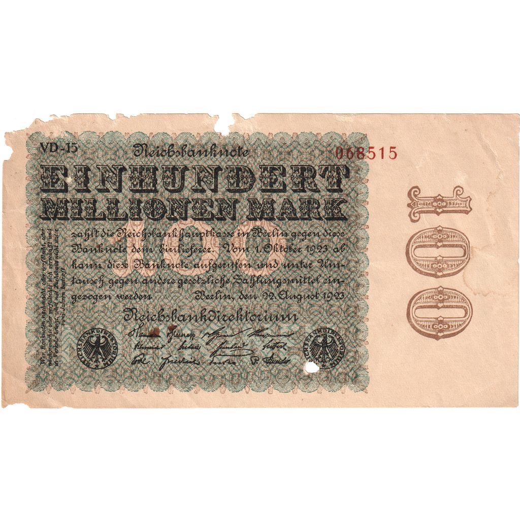 Alemania, 100 Millionen Mark, 1923-08-22, BC