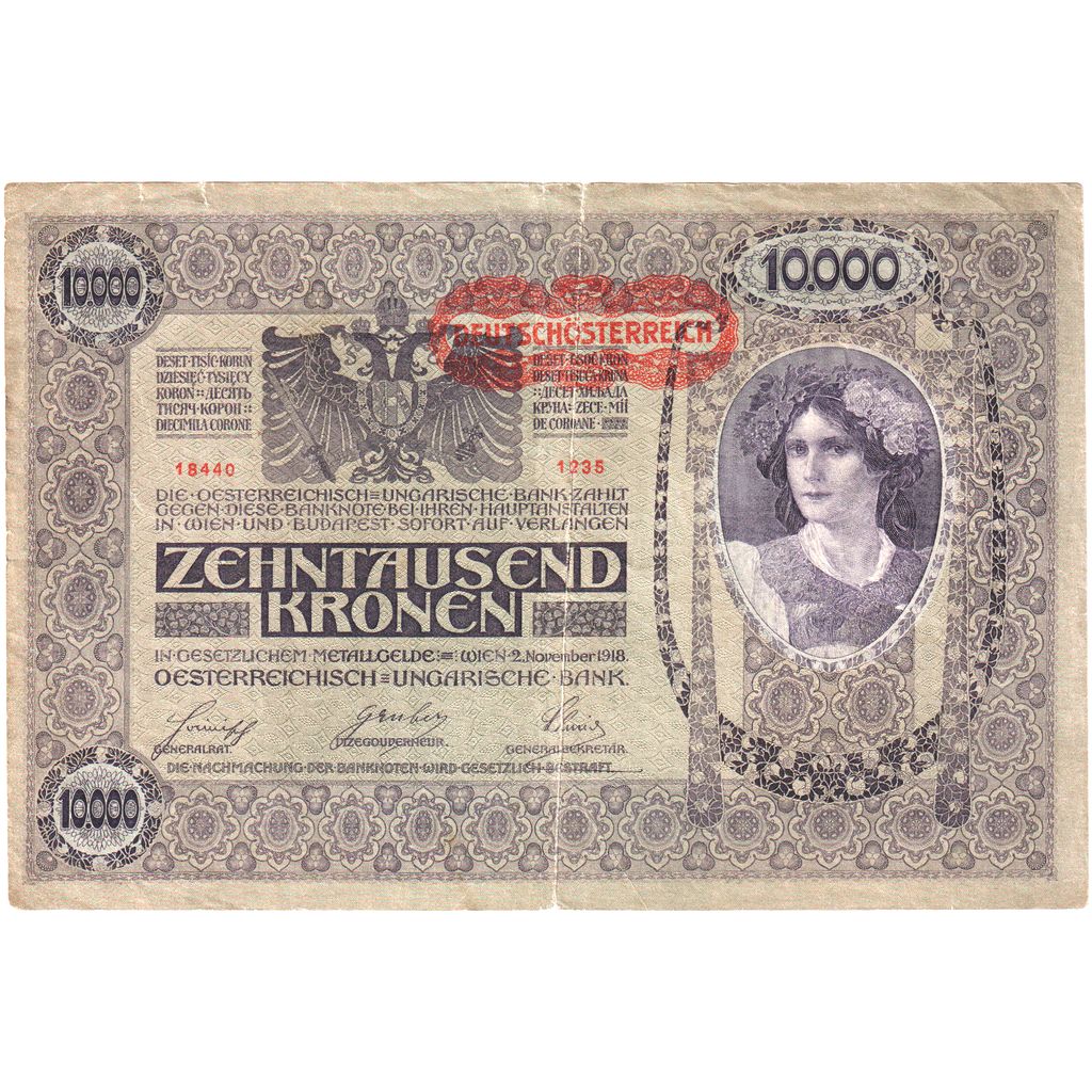 Hungria, 10,000 Korona, 1918-11-02, VF(30-35)
