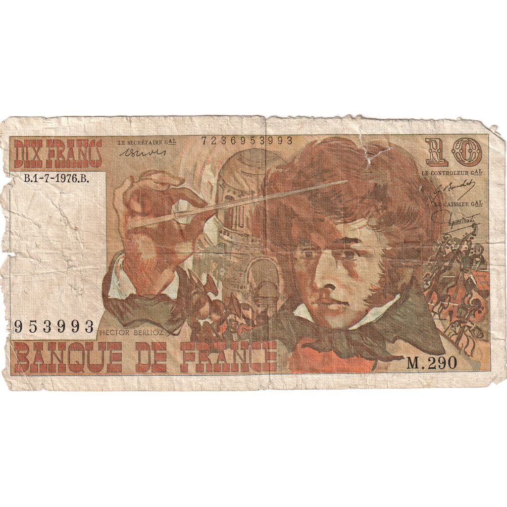 France, 10 Francs, Berlioz, 1976-07-01, M.290, VG(8-10)