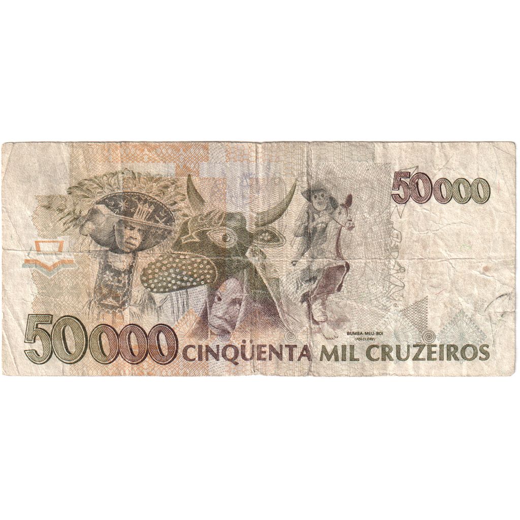 Brasil, 50,000 Cruzeiros, Undated (1992), VF(20-25)