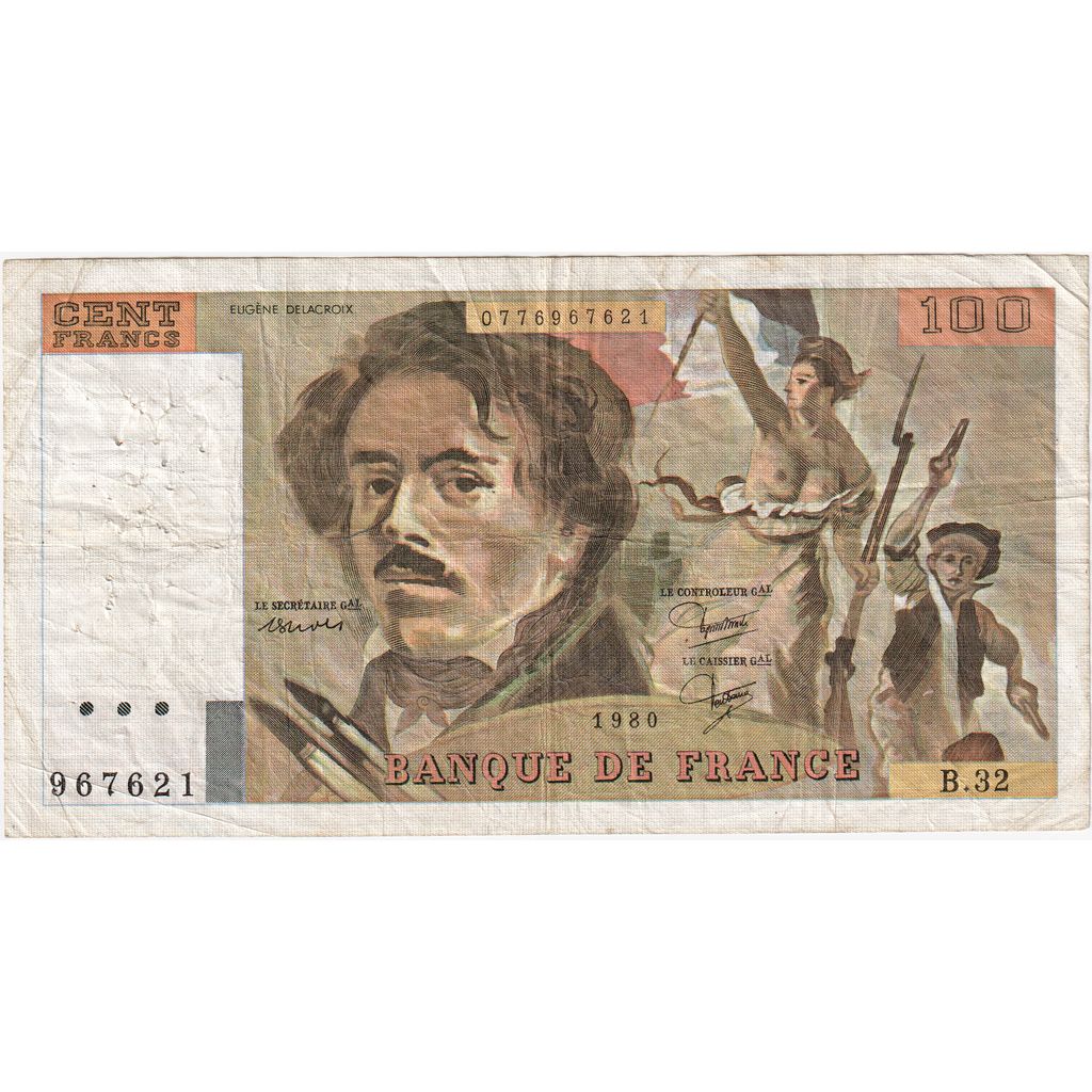 France, 100 Francs, Delacroix, 1980, B.32, EF(40-45)
