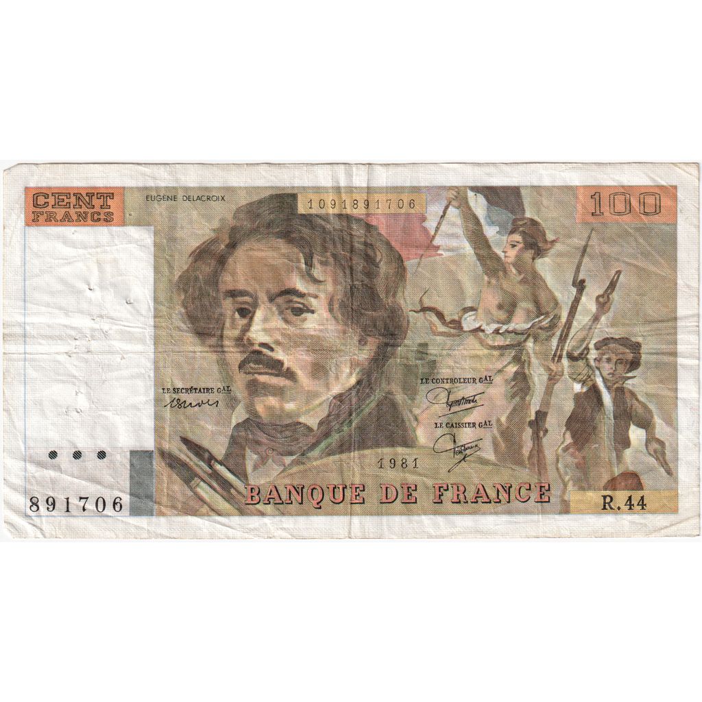 France, 100 Francs, Delacroix, 1981, R.44, EF(40-45)