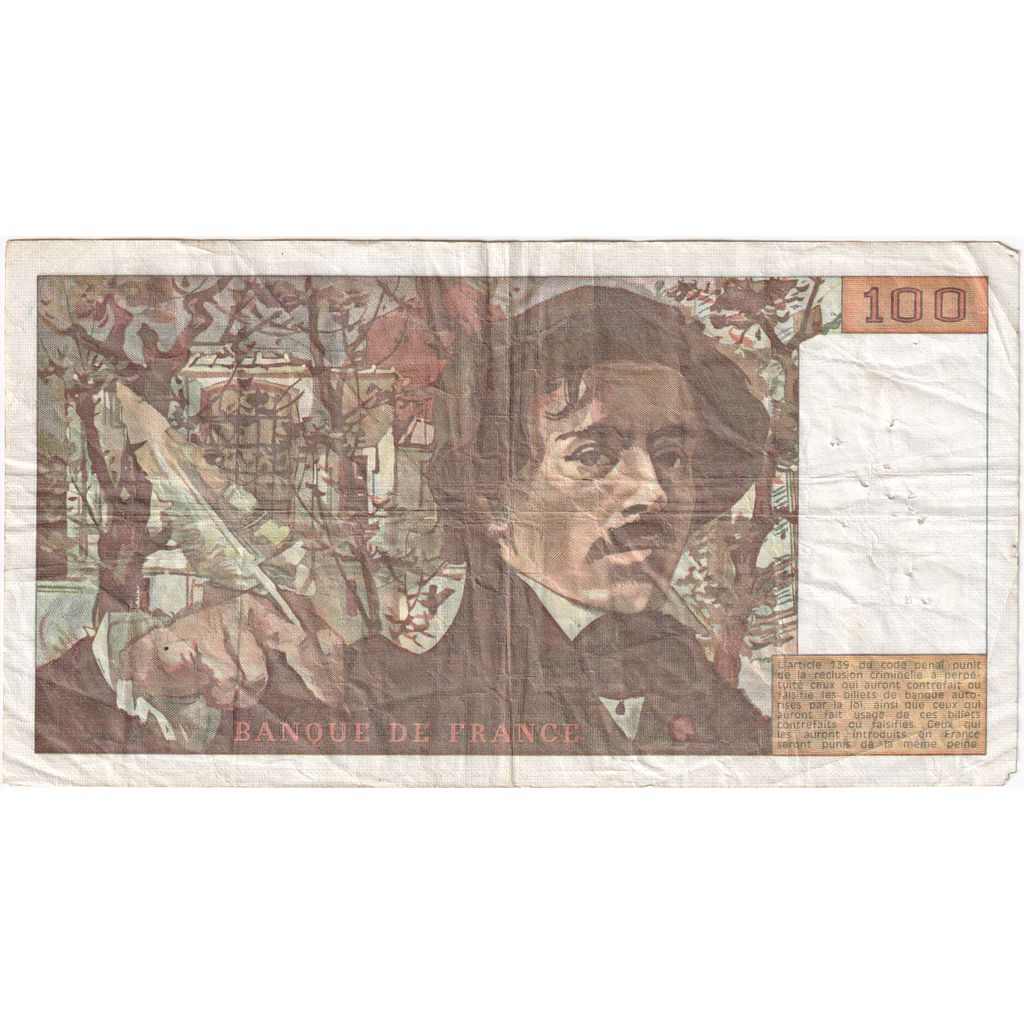 France, 100 Francs, Delacroix, 1981, R.44, EF(40-45)
