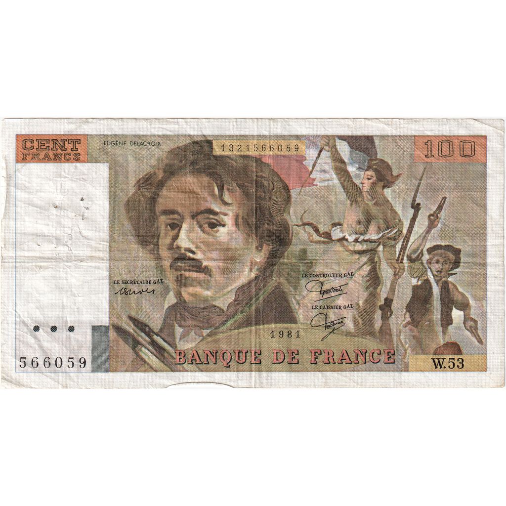 França, 100 Francs, Delacroix, 1981, W.53, EF(40-45)