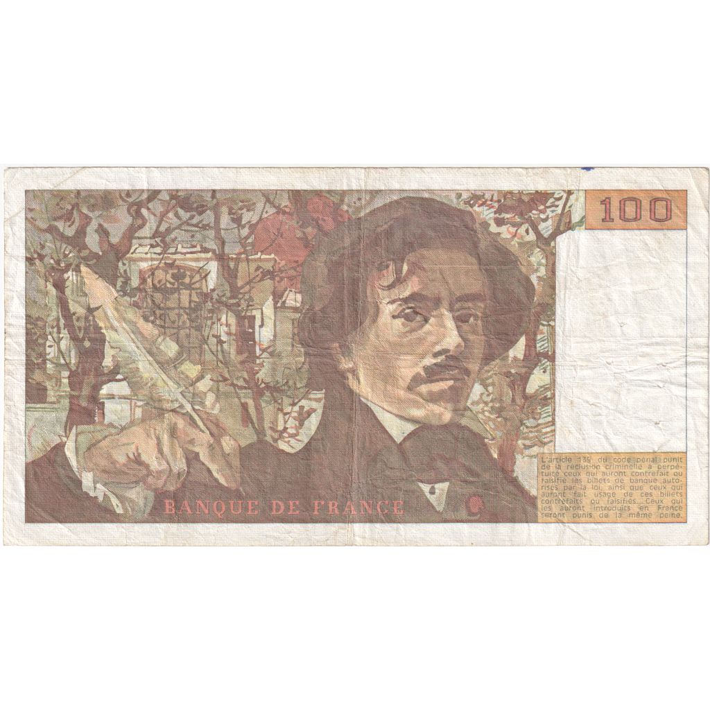 France, 100 Francs, Delacroix, 1988, B.129, EF(40-45)