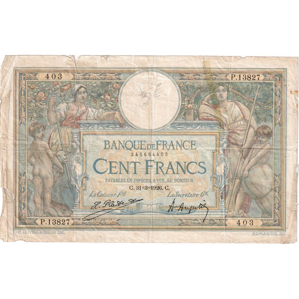 Frankrijk, 100 Francs, Luc Olivier Merson, 1926-03-31, P.13827, TB