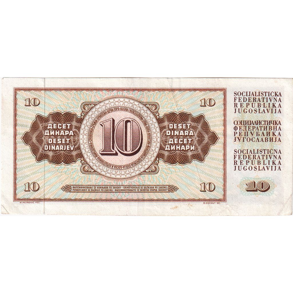 Yugoslavia, 10 Dinara, 1968-05-01, EF(40-45)
