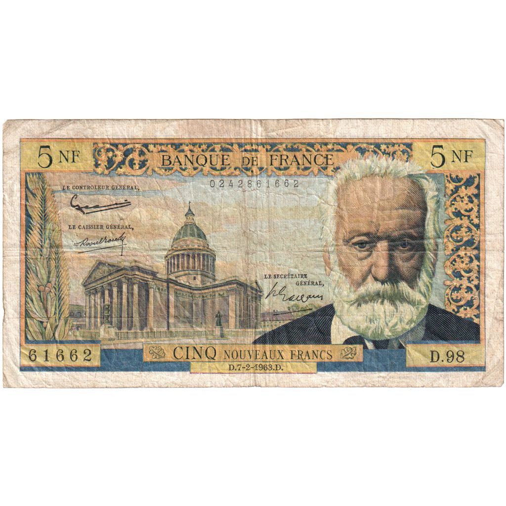 France, 5 Nouveaux Francs, Victor Hugo, 1963-02-07, D.98, TB