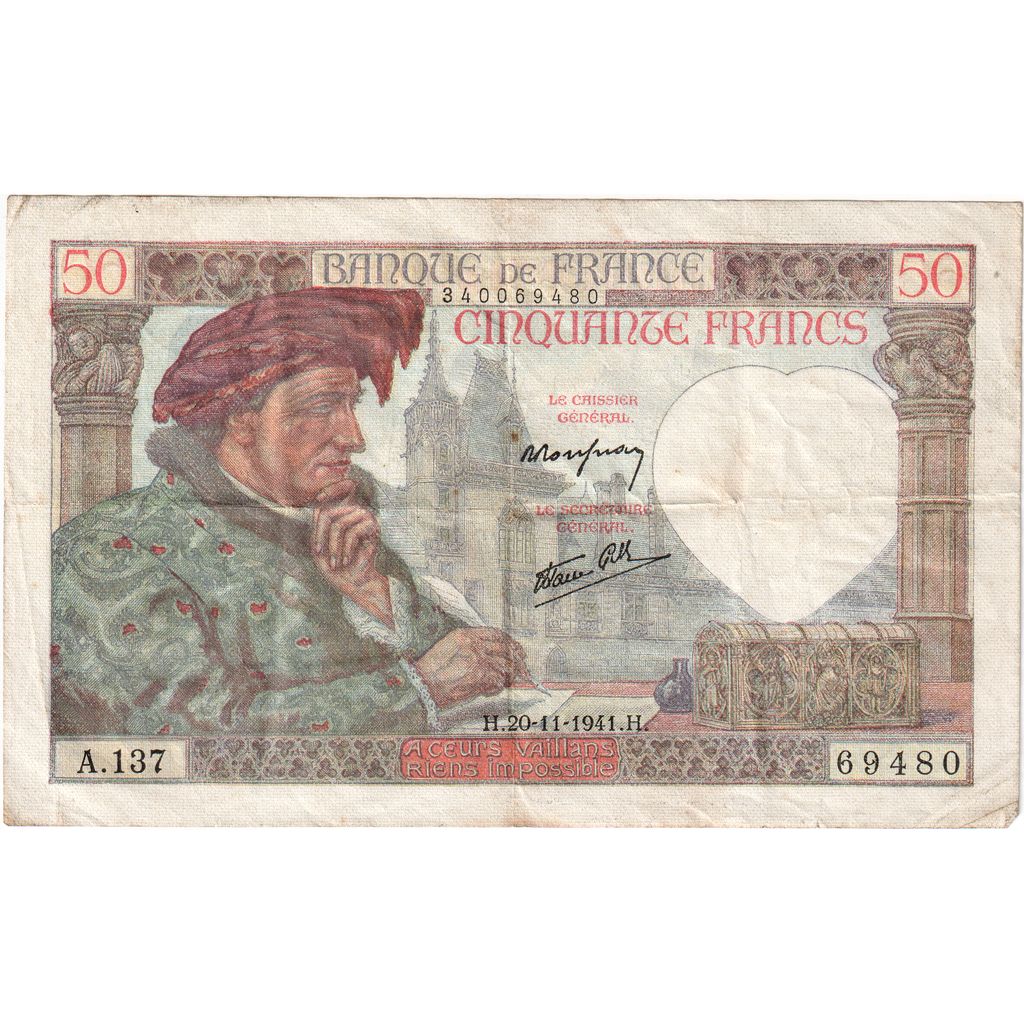 France, 50 Francs, Jacques Coeur, 1941-11-20, A.137, TTB