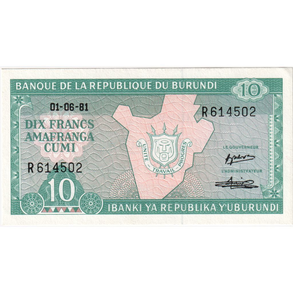 Burundi, 10 Francs, 1981-06-01, NEUF