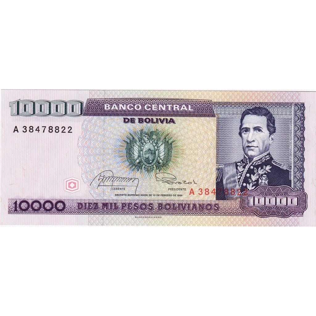 Bolivia, 10,000 Pesos Bolivianos, 1984-02-10, FDS