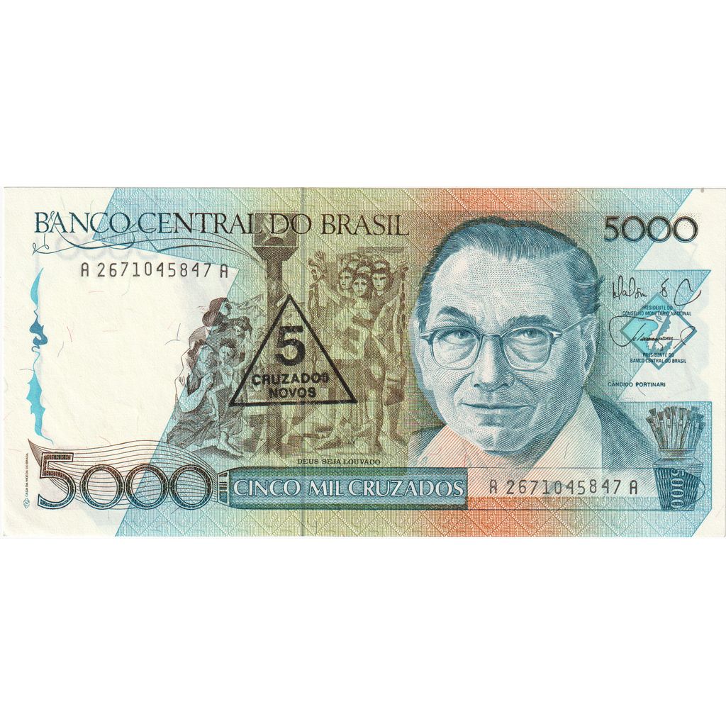 Brasil, 5 Cruzados Novos on 5000 Cruzados, UNC(65-70)
